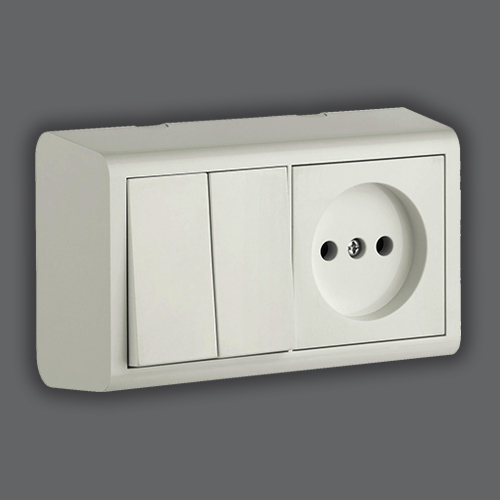  DOUBLE ONE WAY SWITCH + SOCKET WITHOUT EARTH - WHITE